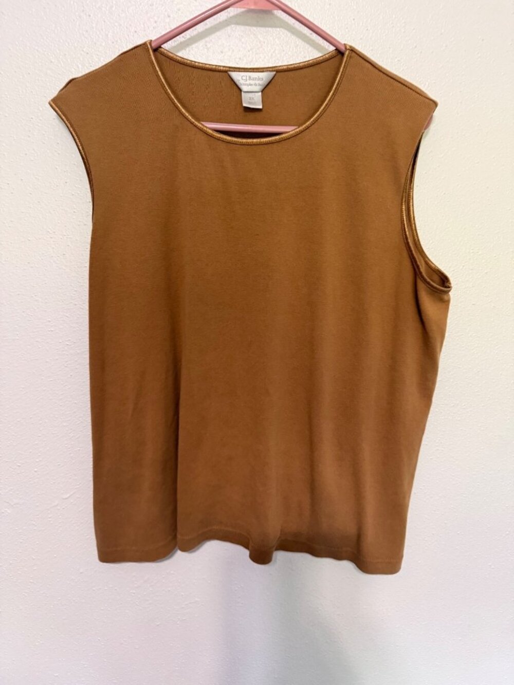 C.J. Banks Tank Top Brown with Satin Trim Womans 2X